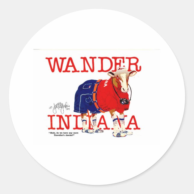 The Wander Indiana Cow Classic Round Sticker (Front)