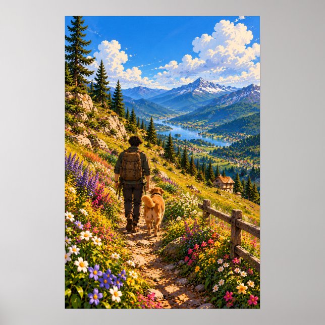 The Wanderer in Mountain Meadow Poster (Front)