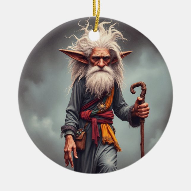 The Wandering Elf Wizard Ceramic Tree Decoration (Front)