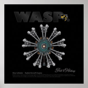 The "Wasp Jr." Radial Engine Art Poster