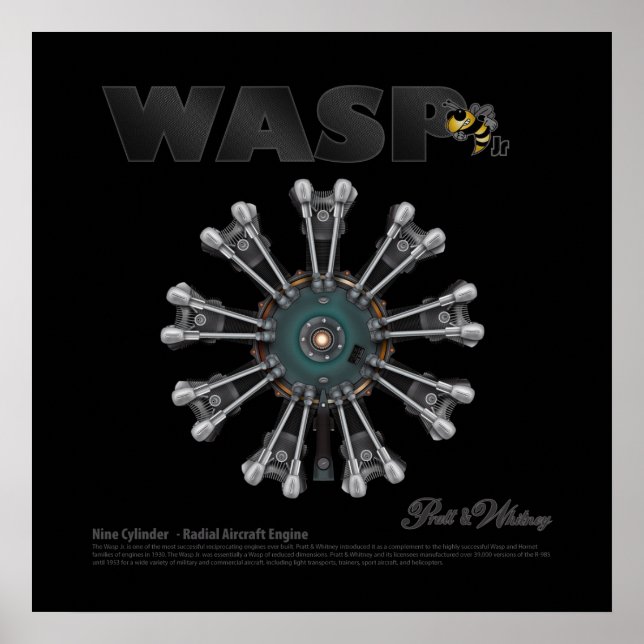 The "Wasp Jr." Radial Engine Art Poster (Front)