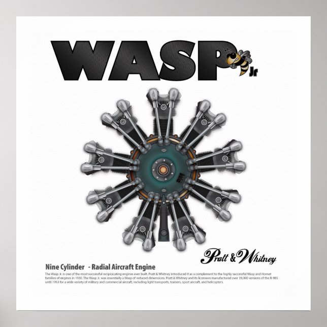 The "Wasp Jr." Radial Engine Art Poster (Front)