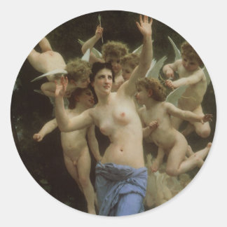 The Wasp's Nest by William Adolphe Bouguereau Classic Round Sticker