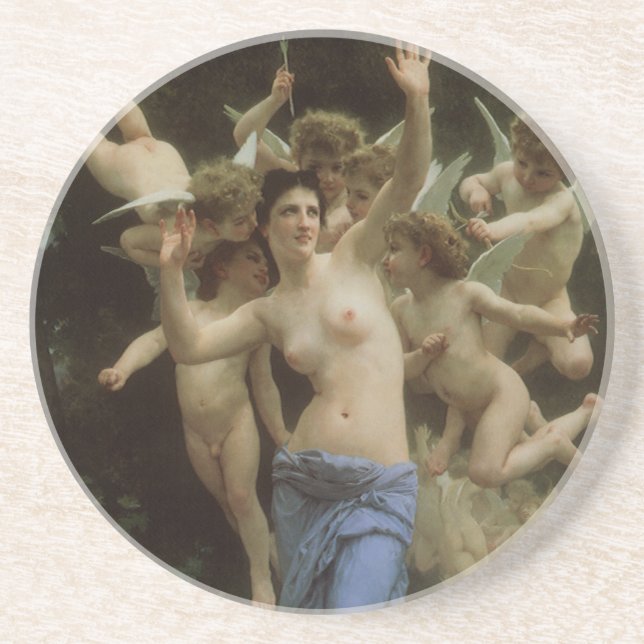 The Wasp's Nest by William Adolphe Bouguereau Coaster (Front)