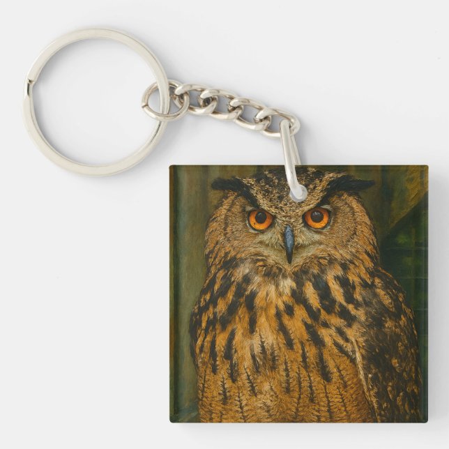 The Watcher – Eurasian Eagle-Owl in Woodland Light Key Ring (Front)