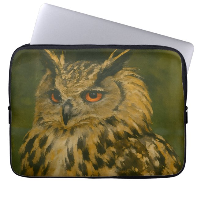 The Watcher – Eurasian Eagle-Owl in Woodland Light Laptop Sleeve (Front)