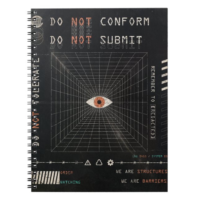 The Watcher - Techno-Brutalist Streetwear Design Notebook (Front)