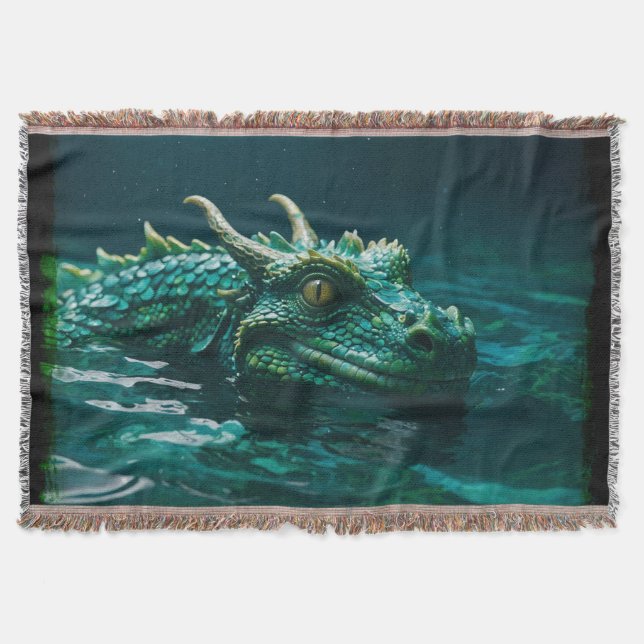 The Water Dragon Fantasy Art Throw Blanket (Front)