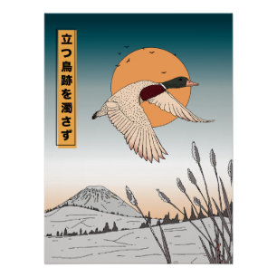 The water remains still after a bird takes flight poster