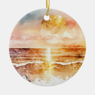 The Watercolor Beach Series Design 1 Ceramic Tree Decoration