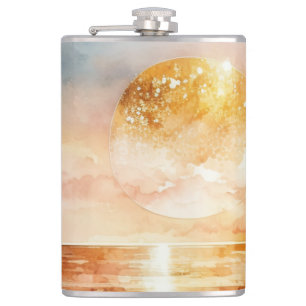 The Watercolor Beach Series Design 1 Hip Flask