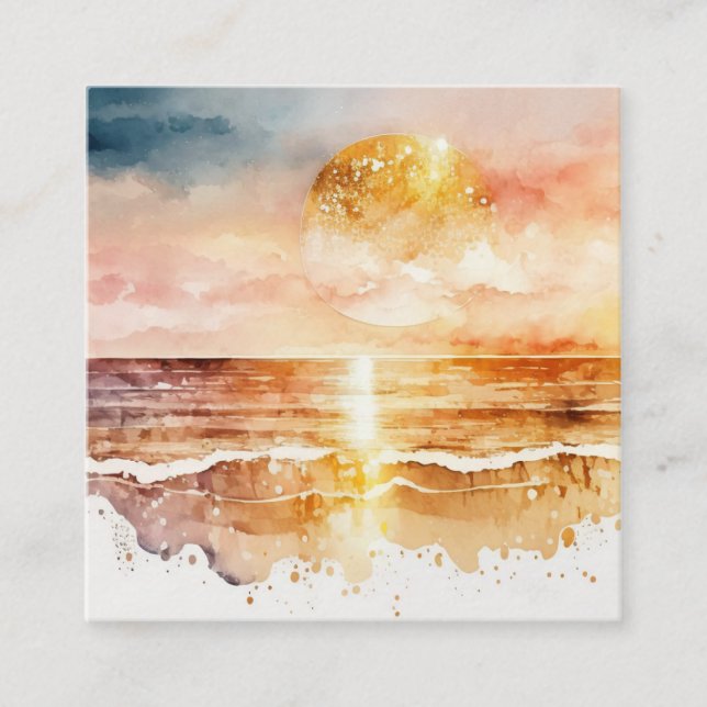 The Watercolor Beach Series Design 1 Square Business Card (Front)