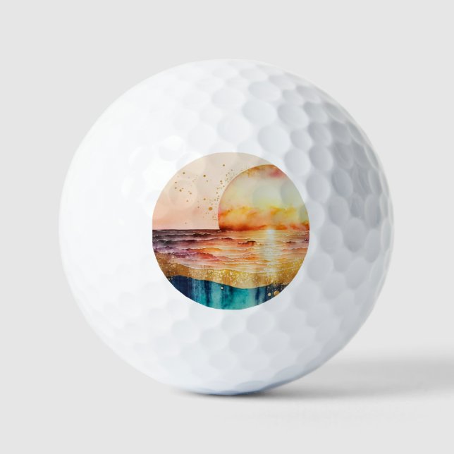 The Watercolor Beach Series Design 3 Golf Balls (Front)