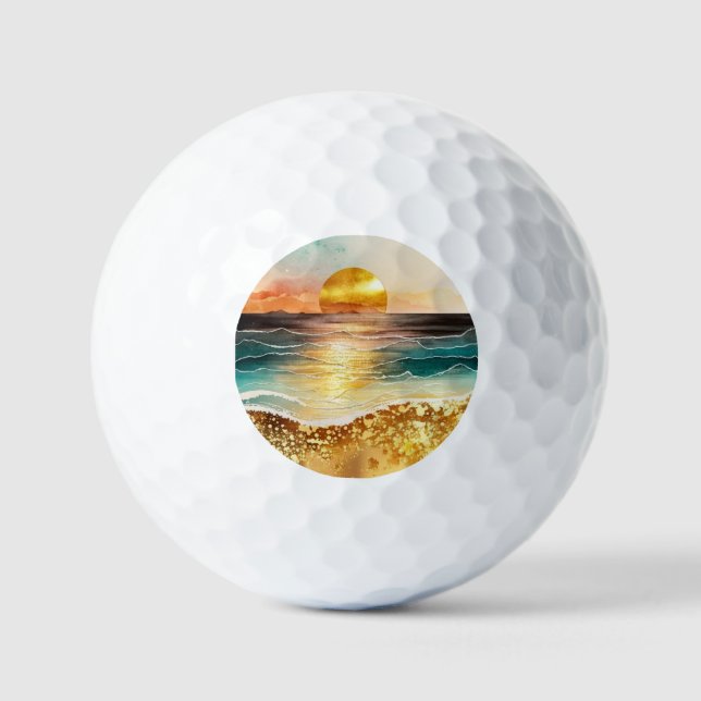 The Watercolor Beach Series Design 3 Golf Balls (Front)