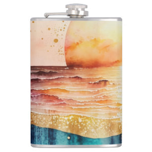 The Watercolor Beach Series Design 3 Hip Flask