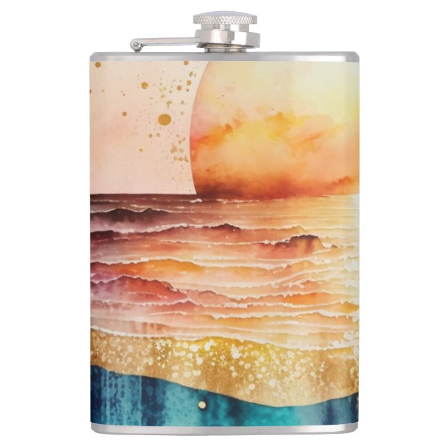 The Watercolor Beach Series Design 3 Hip Flask (Front)