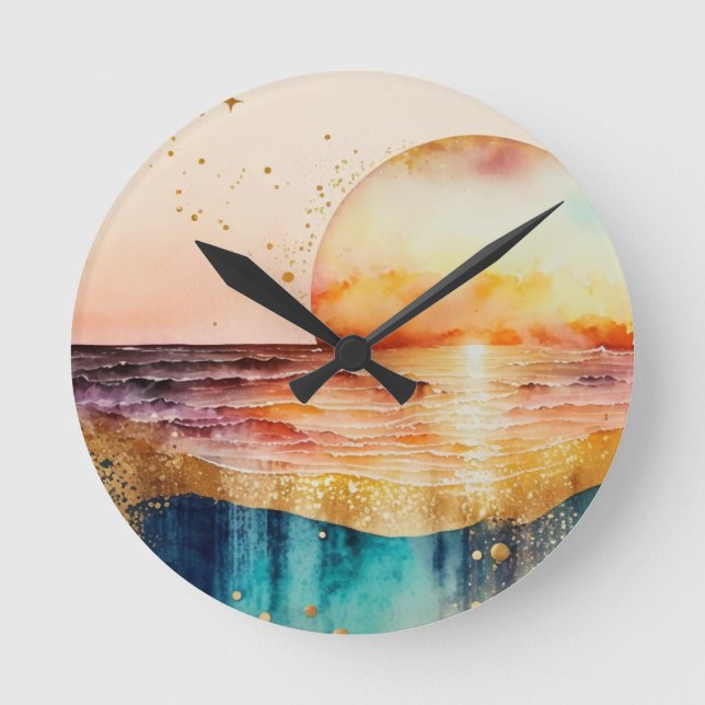 The Watercolor Beach Series Design 3 Round Clock (Front)