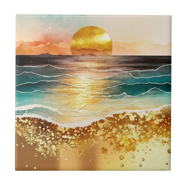 The Watercolor Beach Series Design 3 Tile (Front)