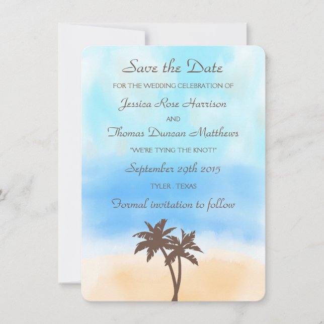 The Watercolor Beach Wedding Collection Save The Date (Front)