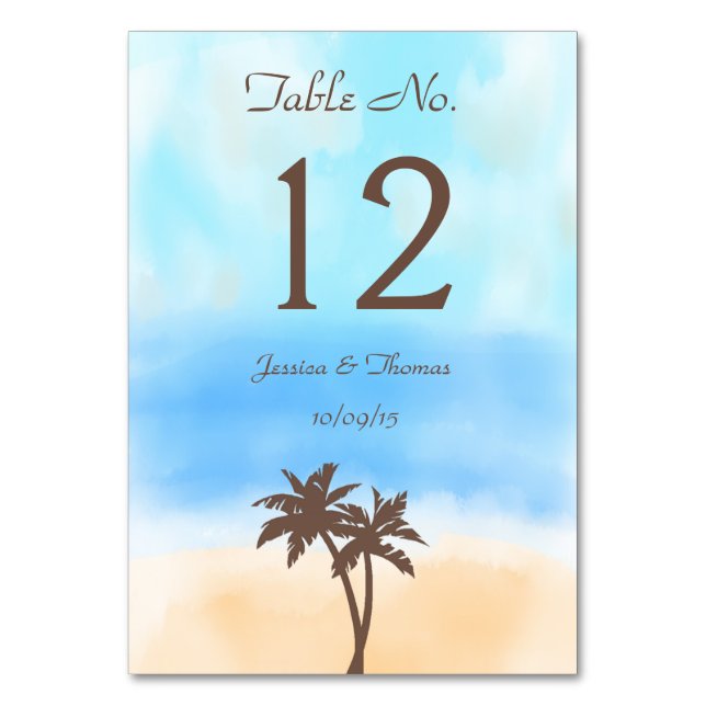The Watercolor Beach Wedding Collection Table Number (Front)