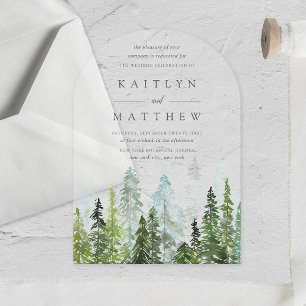 The Watercolor Pine Tree Forest Wedding Collection Acrylic Invitations