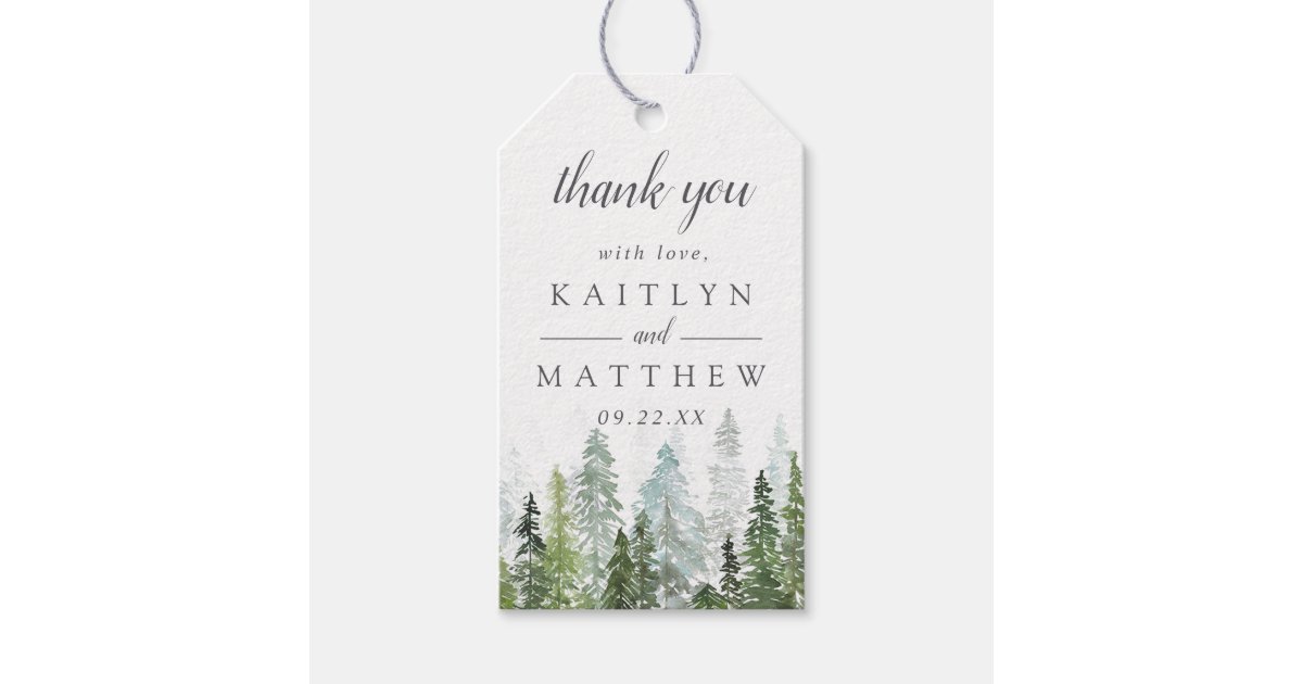 The Watercolor Pine Tree Forest Wedding Collection Gift Tags | Zazzle