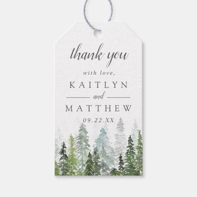 The Watercolor Pine Tree Forest Wedding Collection Gift Tags | Zazzle
