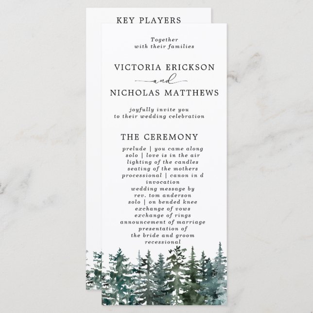 The Watercolor Pine Tree Forest Wedding Collection Programme (Front/Back)