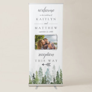 The Watercolor Pine Tree Forest Wedding Collection Retractable Banner