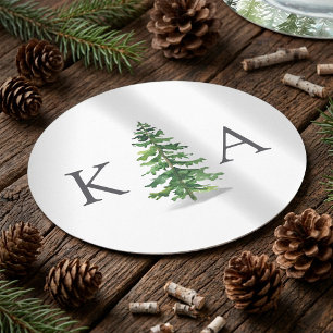 The Watercolor Pine Tree Forest Wedding Collection Round Paper Coaster