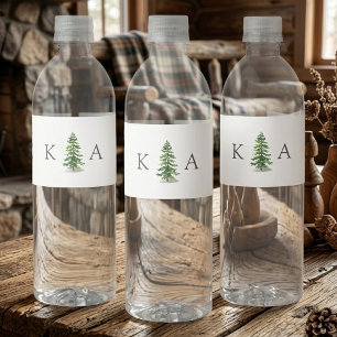 The Watercolor Pine Tree Forest Wedding Collection Water Bottle Label