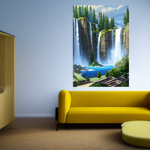 The waterfall and the lake     AI Art  Poster