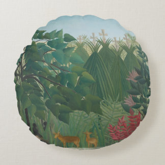 The Waterfall by Henri Rousseau, Vintage Fine Art Round Cushion