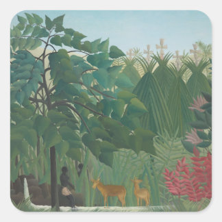 The Waterfall by Henri Rousseau, Vintage Fine Art Square Sticker