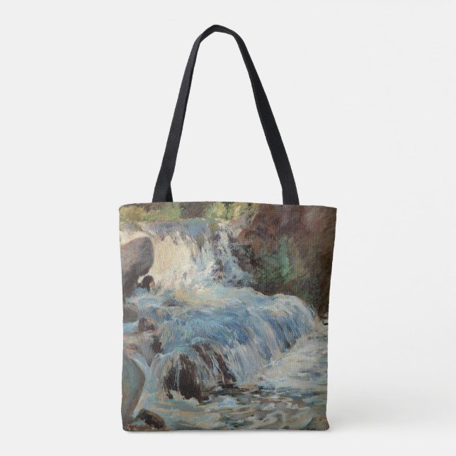 The Waterfall by Twachtman, Vintage Impressionism Tote Bag (Back)