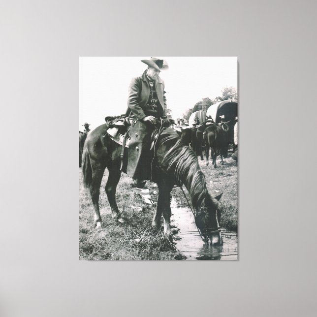 The Watering Hole Cowboy On Horse  Canvas Print (Front)