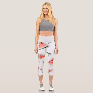 THE WATERMELON AND LEAVES CAPRI LEGGINGS