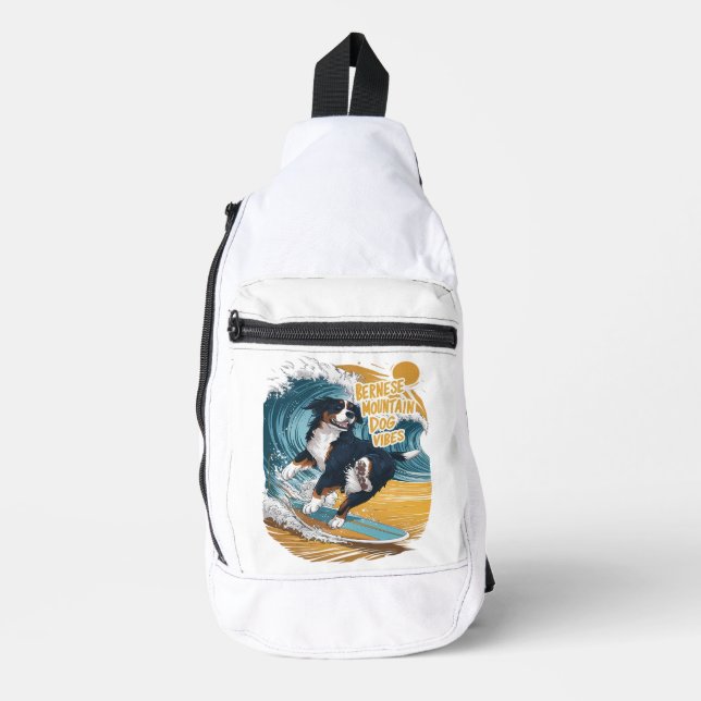 The Wave Rider Bernese Mountain Dog Surfing Sling Bag (Front)