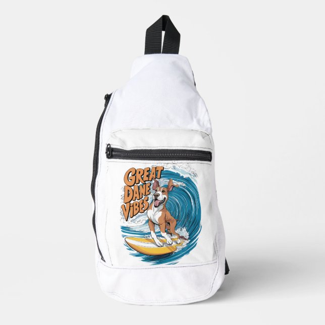 The Wave Rider Great Dane Dog Surfing Sling Bag (Front)