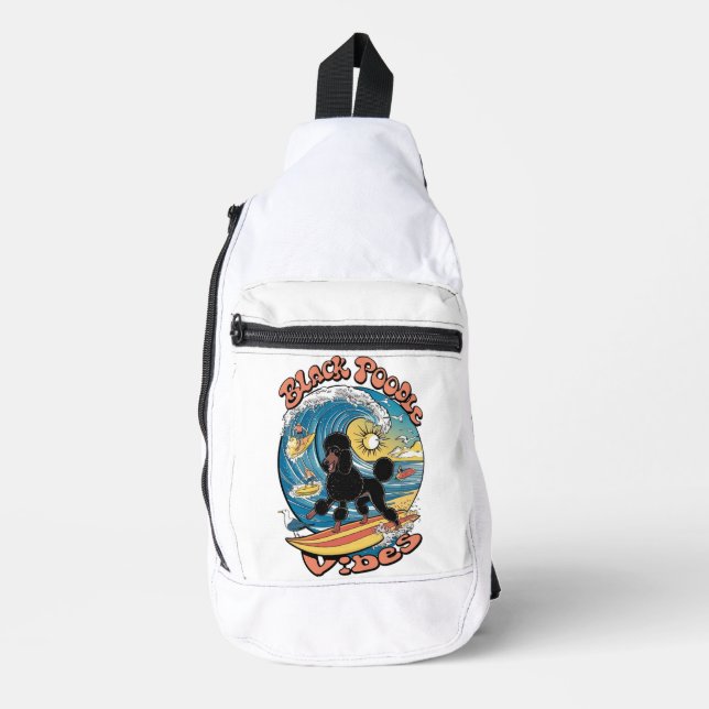 The Wave Rider Surfing Black Poodle Sling Bag (Front)