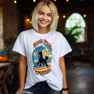The Wave Rider Surfing Black Poodle T-Shirt