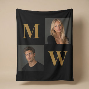 The Way We Are Custom Couple Photo Monogram Black Fleece Blanket