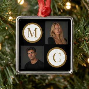 The Way We Are Custom Couple Photo Monogram Black Metal Tree Decoration