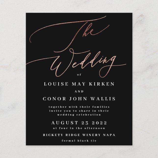 The Wedding Budget Rose Gold Onyx Elegant Invite Flyer (Front)