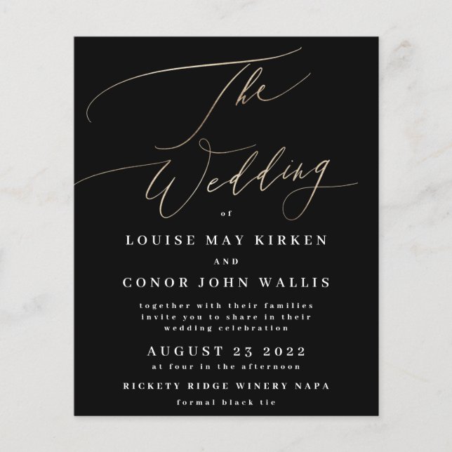 The Wedding Budget Yellow Gold Onyx Elegant Invite Flyer (Front)