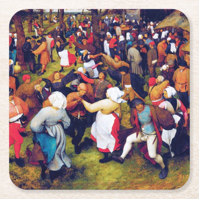 The Wedding Dance, Pieter Bruegel Square Paper Coaster (Front)