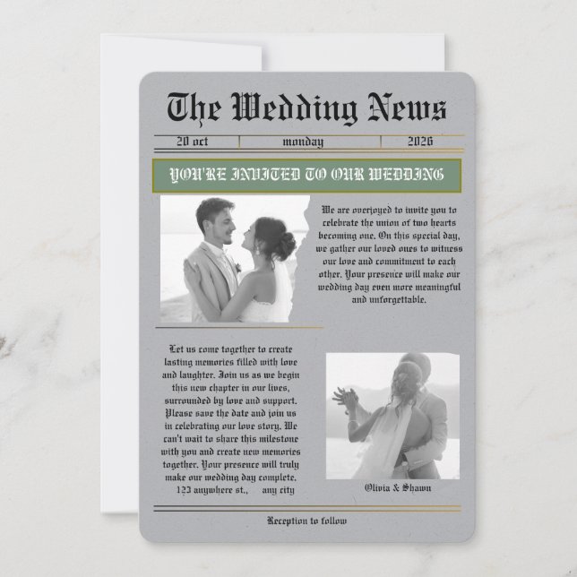 The Wedding News Vintage Newspaper Wedding  Invitation (Front)