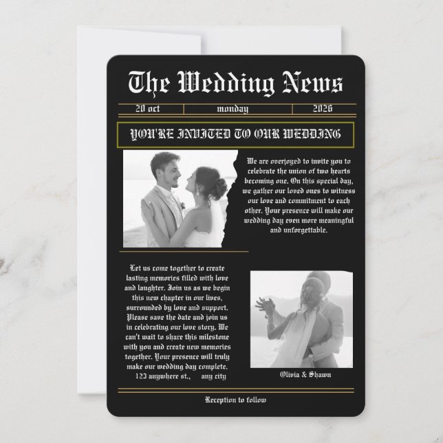 The Wedding News Vintage Newspaper Wedding  Invitation (Front)