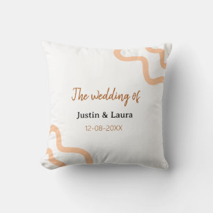 The wedding of add bride groom name date peach cushion