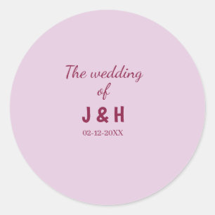 The wedding of add couple name initial letter date classic round sticker